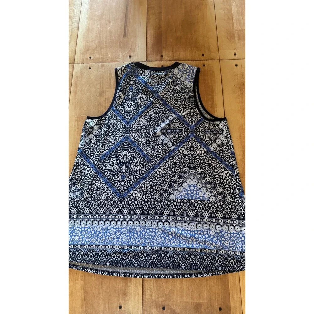 AGB Womens XL Navy Blue Geometric Medallion Mosaic Sleeveless‎ Tank Top Shell